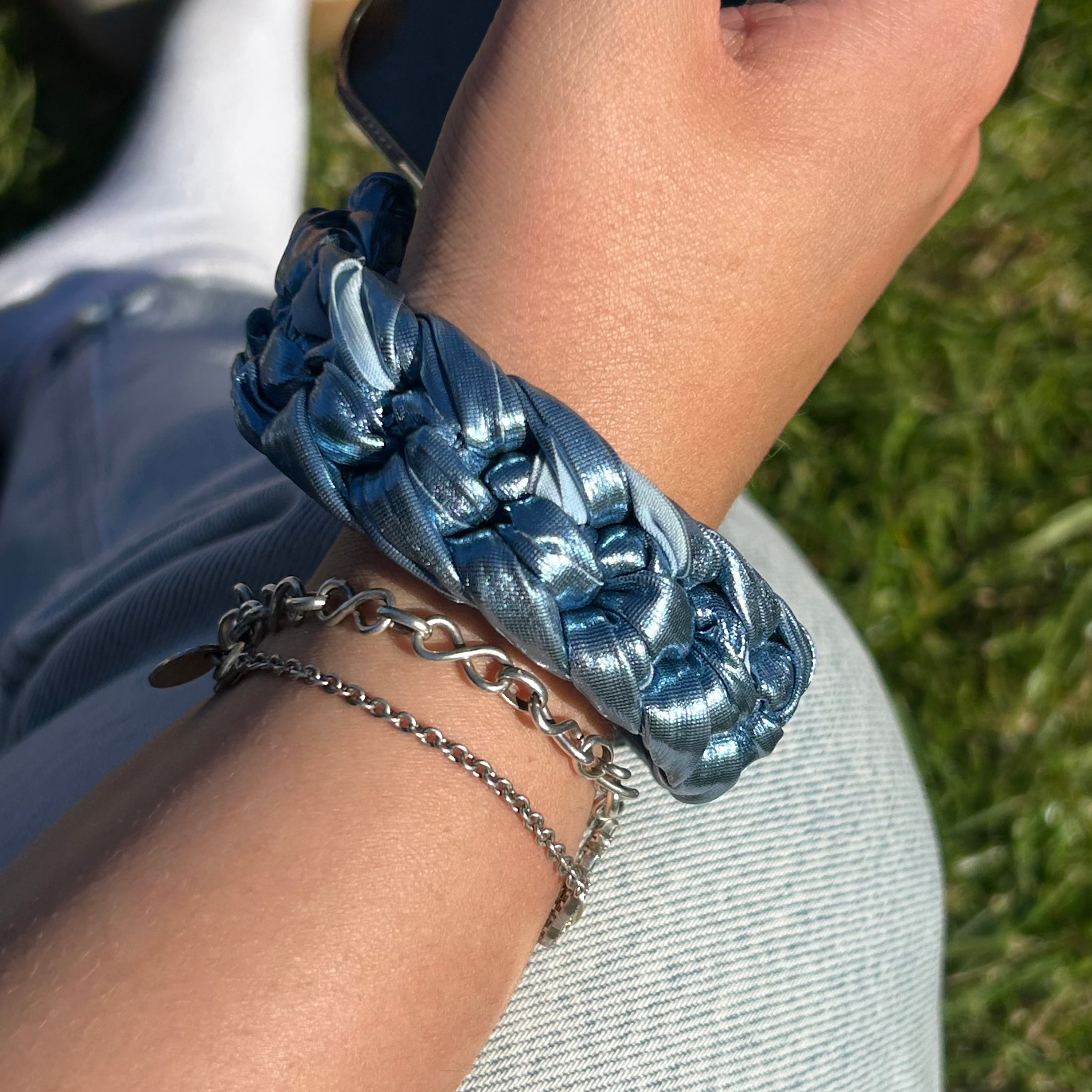 CHROME BLUE CROCHET PHONE STRAP